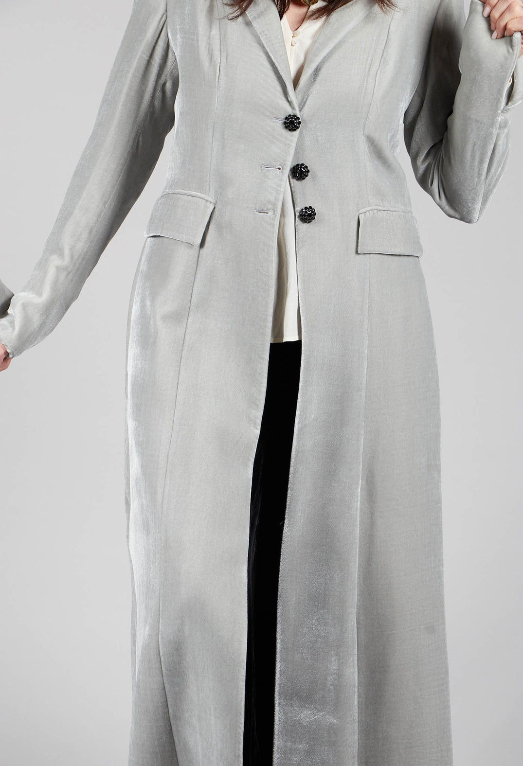 Long Velvet Coat in Pearl