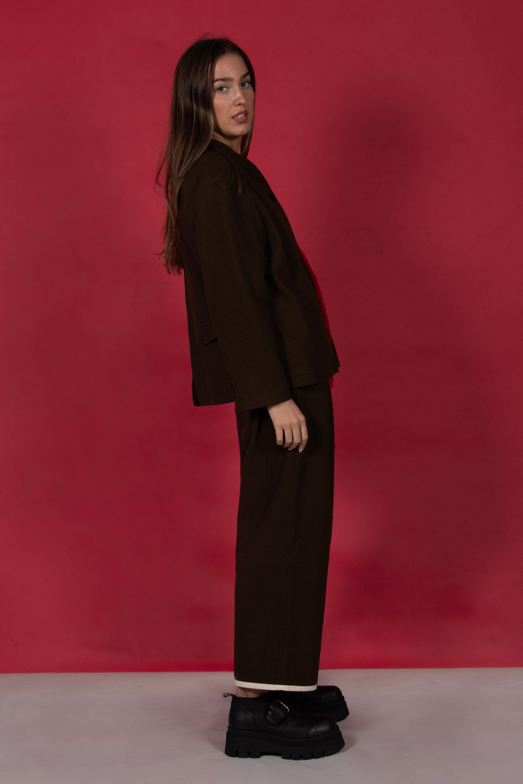 Pleated Trousers with Contrast Lining in Khaki