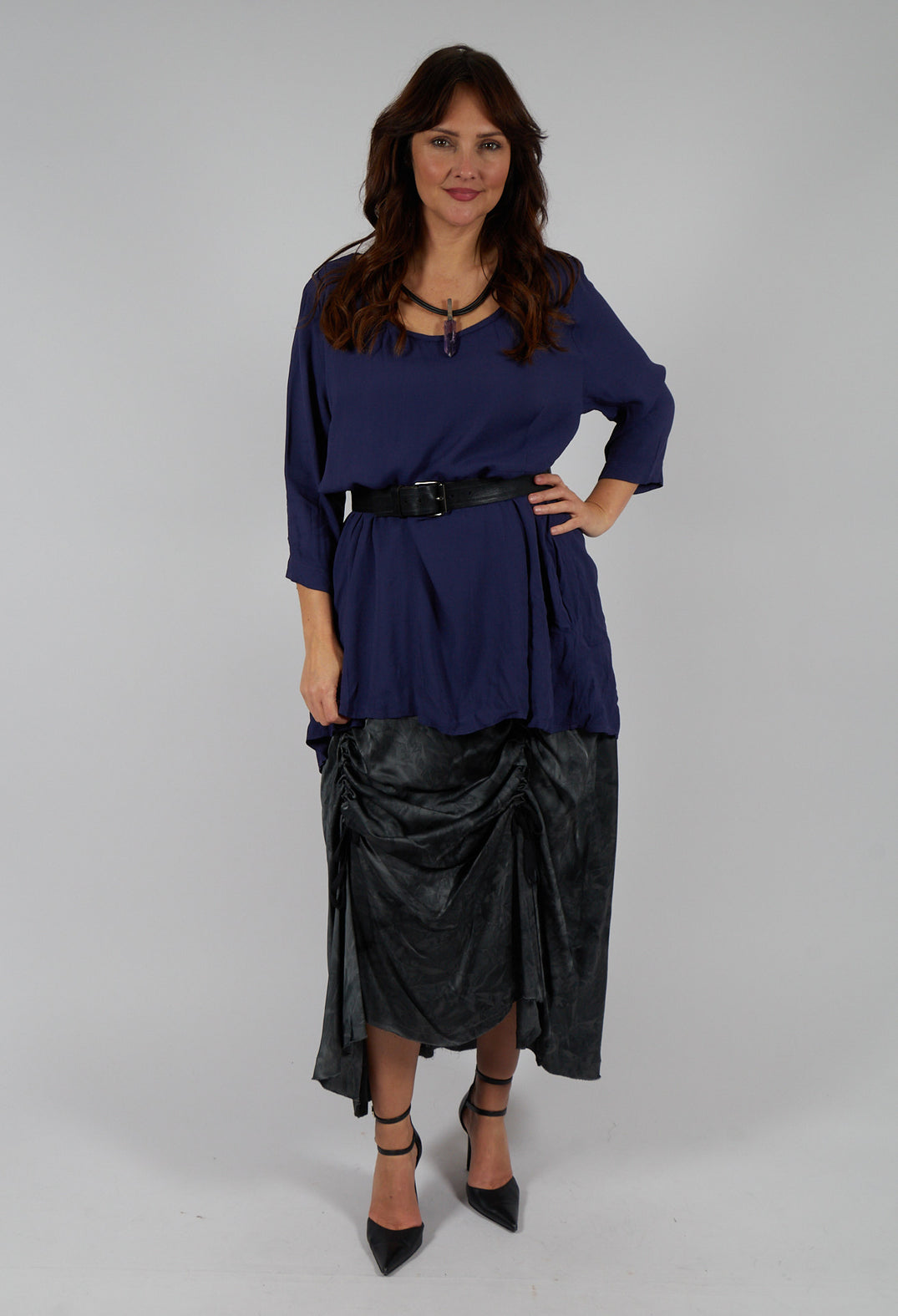 Long Pleated Tunic in Plum
