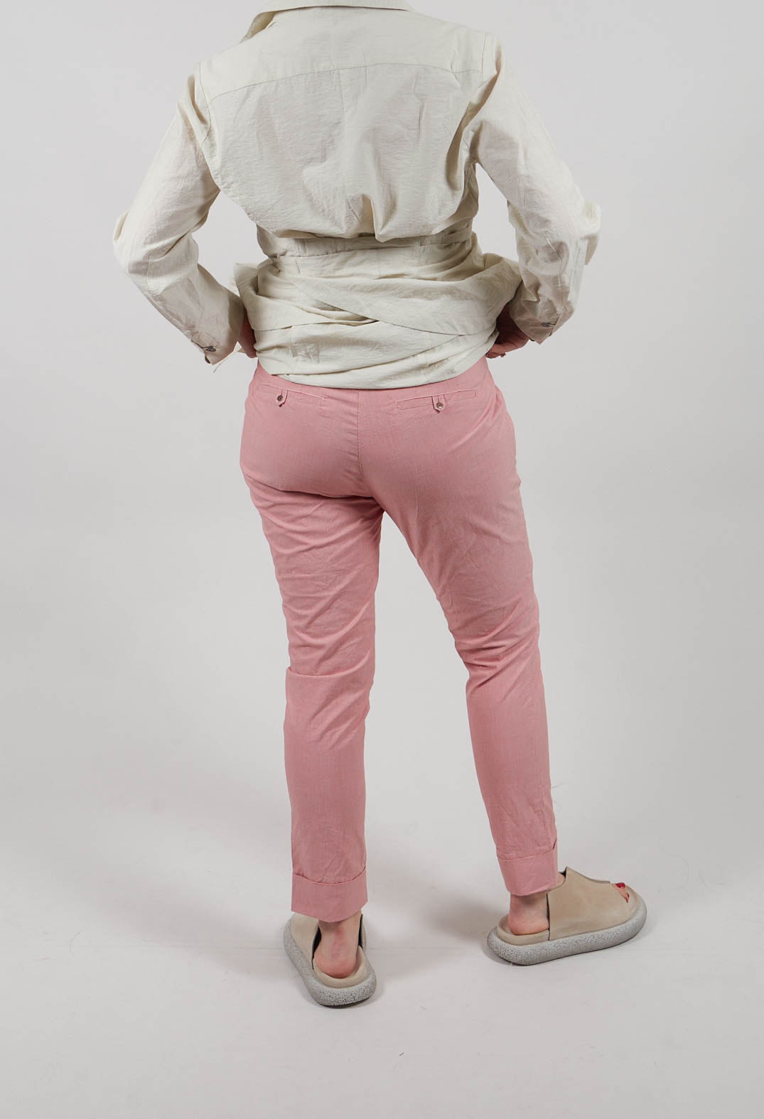 Straight Leg Trousers with Fine Red Stripe in Unique