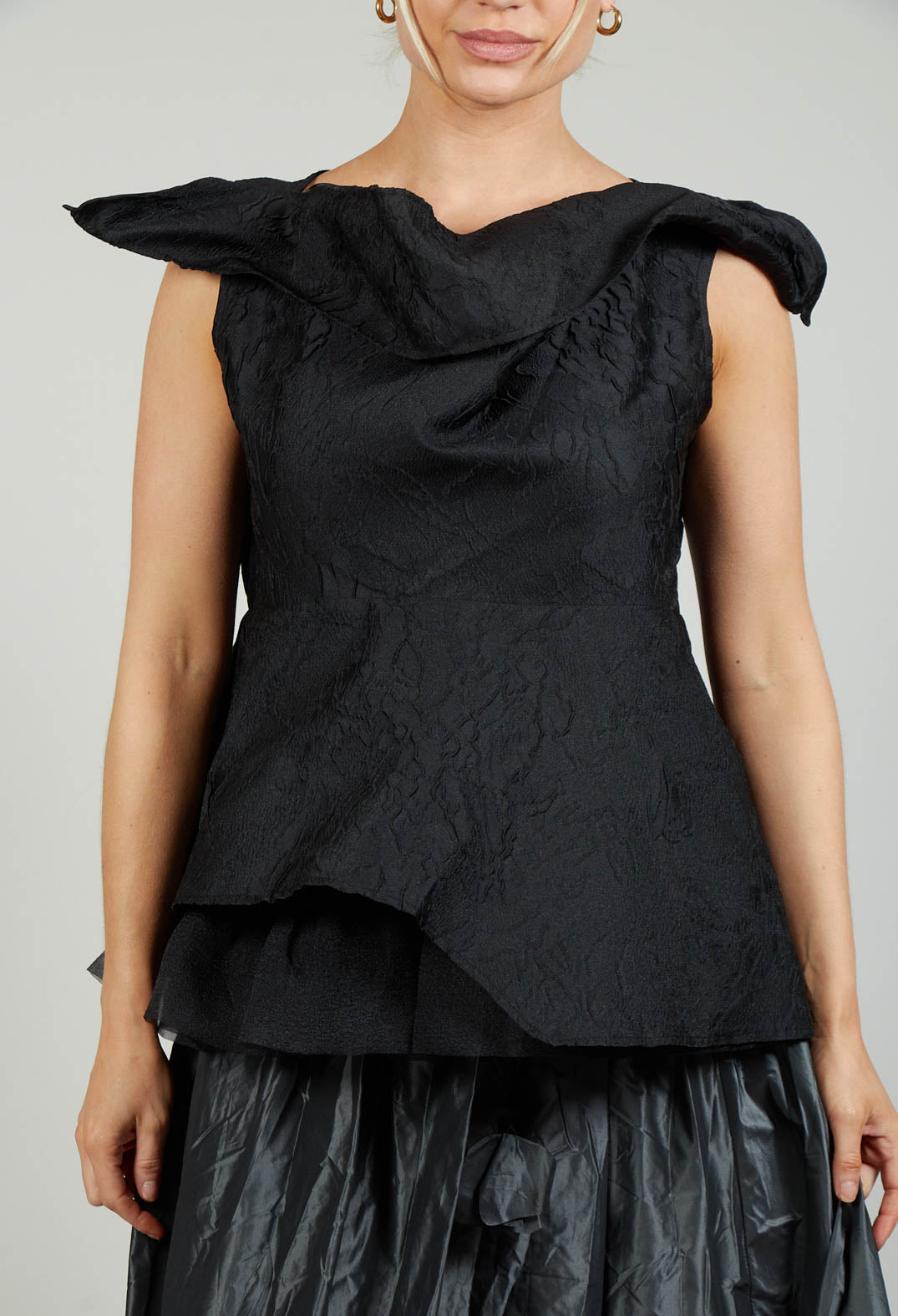 Lace Cowl Neckline Top in Black
