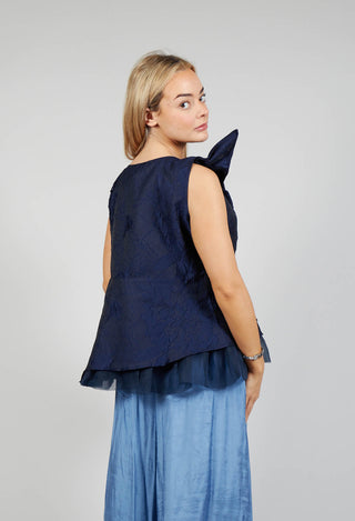Lace Cowl Neckline Top in Blue