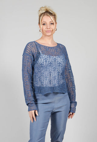 Lace Round-Neck Jumper in Steel Blue