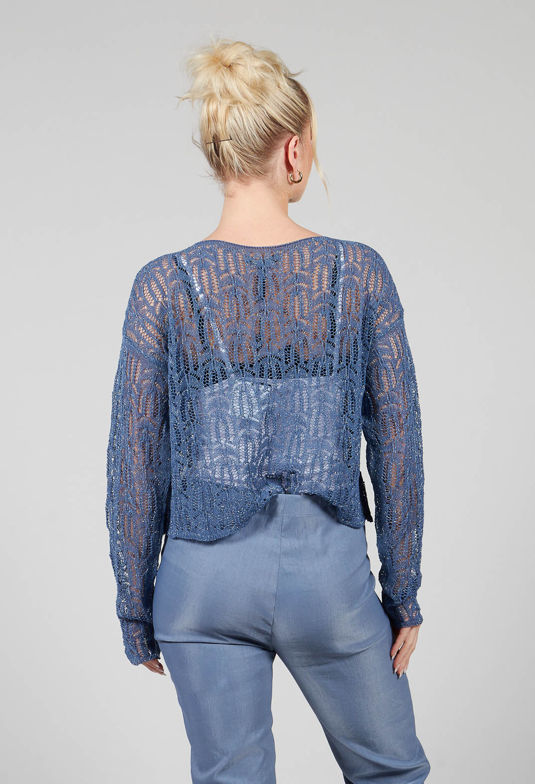 Sarah Pacini Lace Round-Neck Jumper in Steel Blue – Olivia May