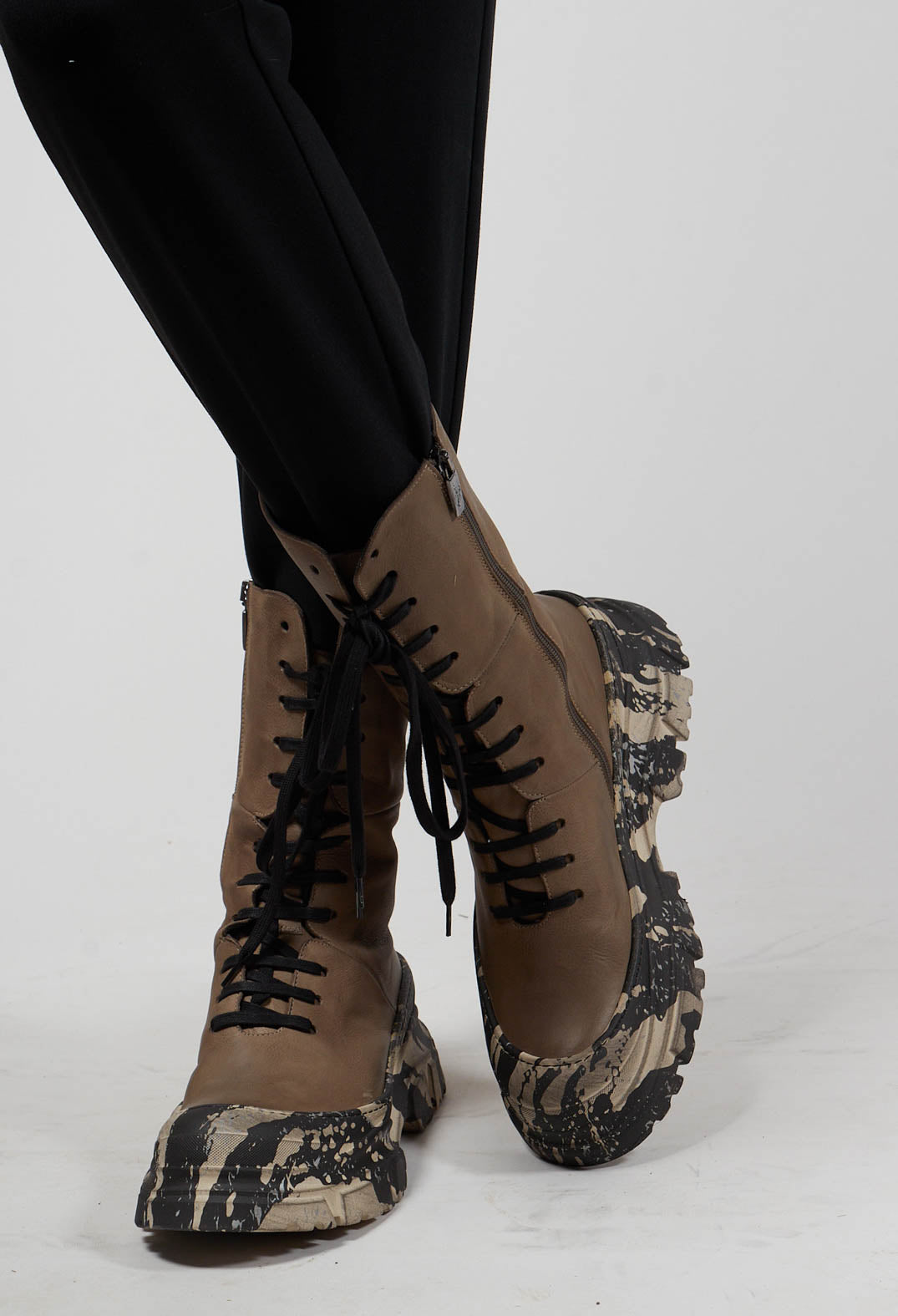 Lace Up Boots With Chunky Sole in Gasoline Atmosfera