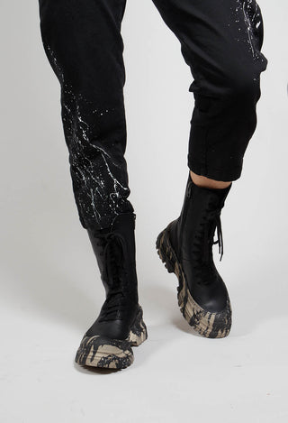 Lace Up Boots With Chunky Sole in Gasoline Nero