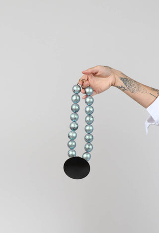 Large Beaded Necklace with Black Pendant in Green