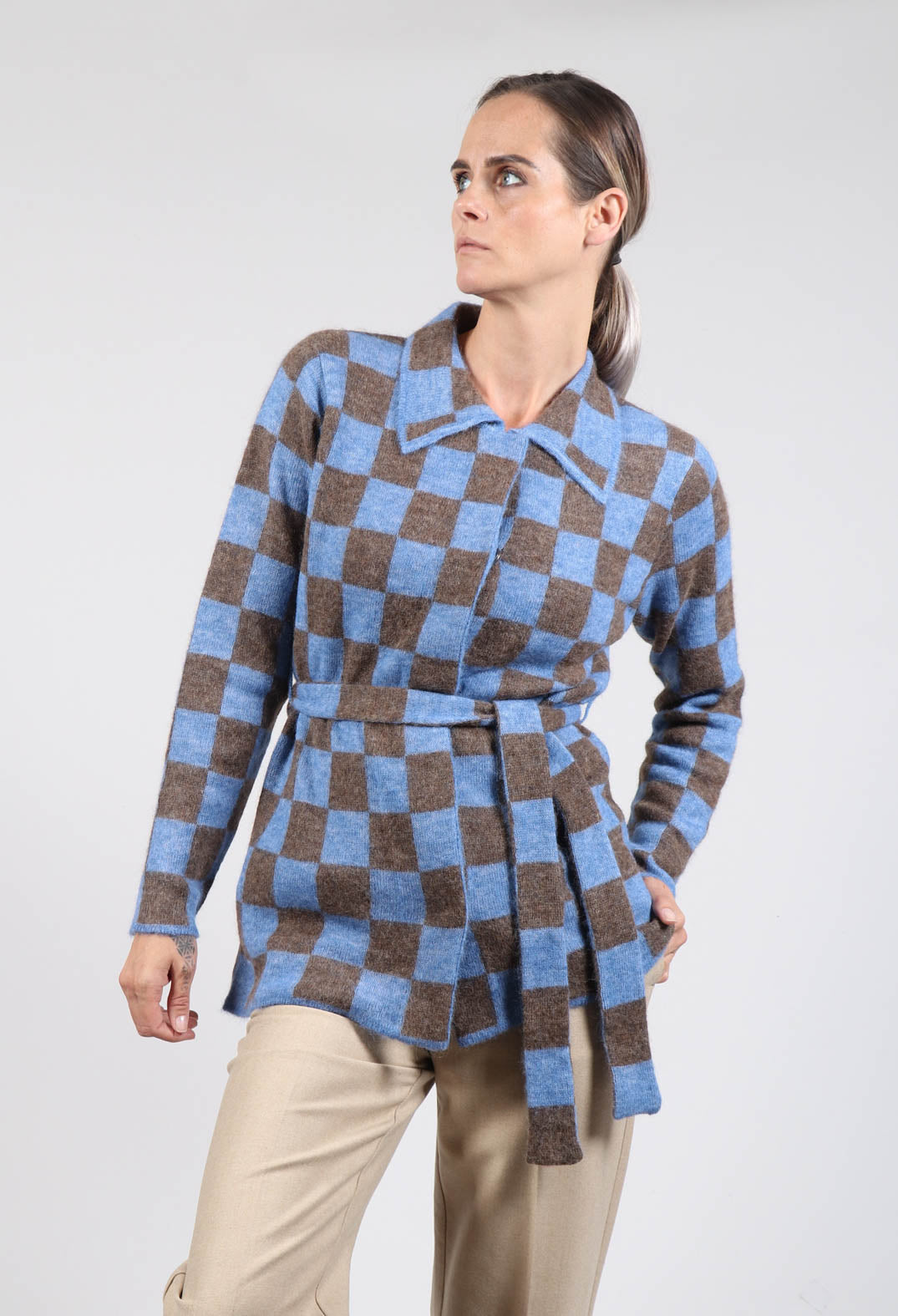 Lauren Knitted Shirt in Blue and Brown