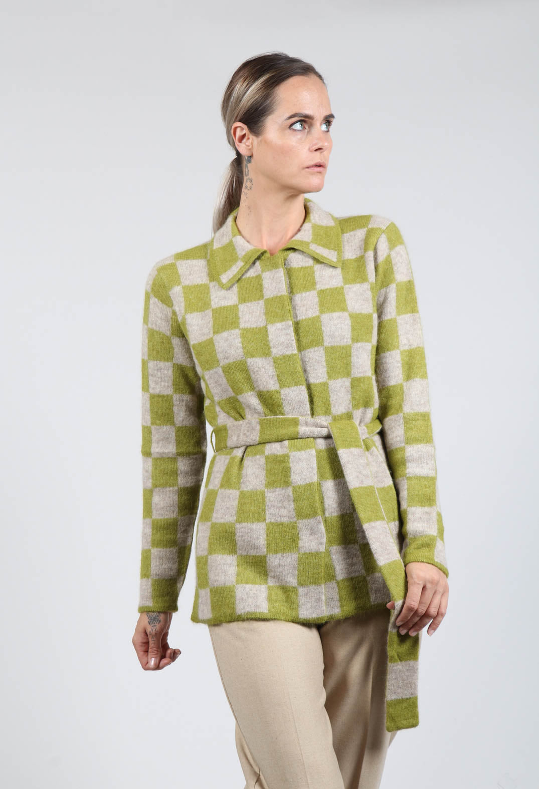 Lauren Knitted Shirt in Green and Beige