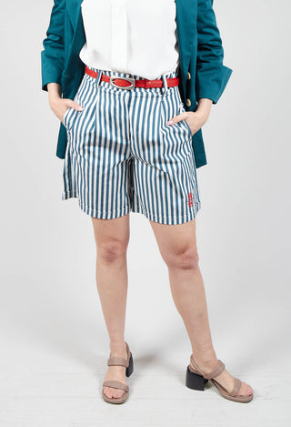striped Bermuda shorts in poseidon green