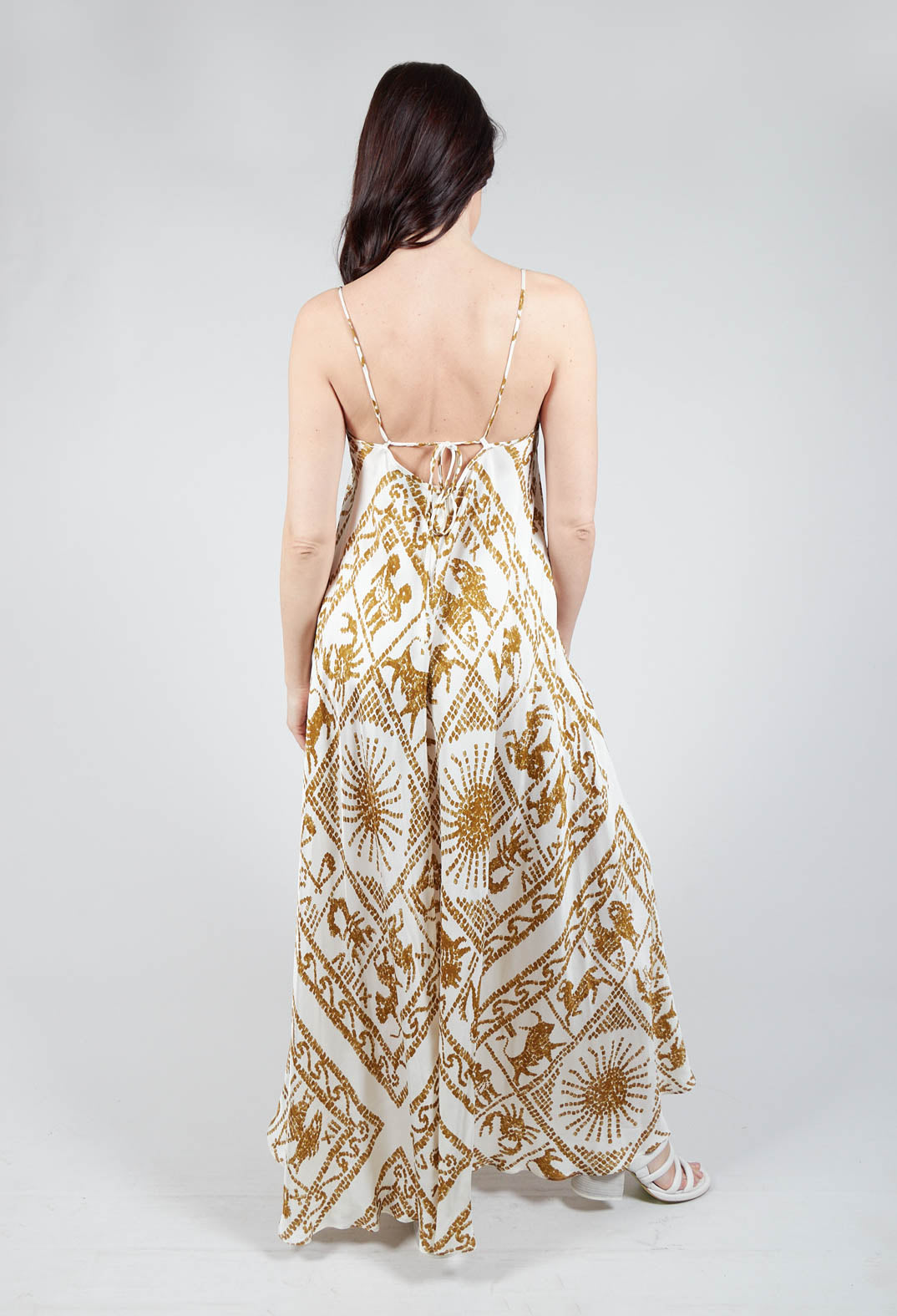 backless skinny strap dress in zodiac print
