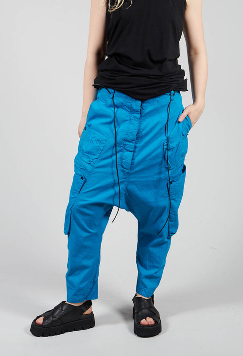 Long Leg Drop Crotch Trousers in Blue