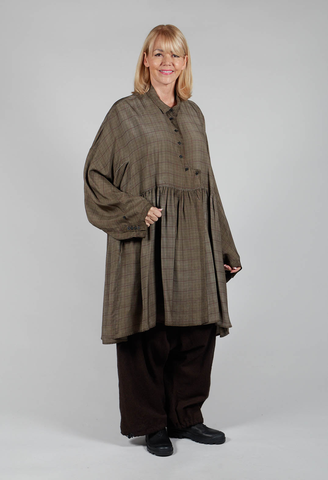 Peplum Shirt Dress in Latte Glencheck