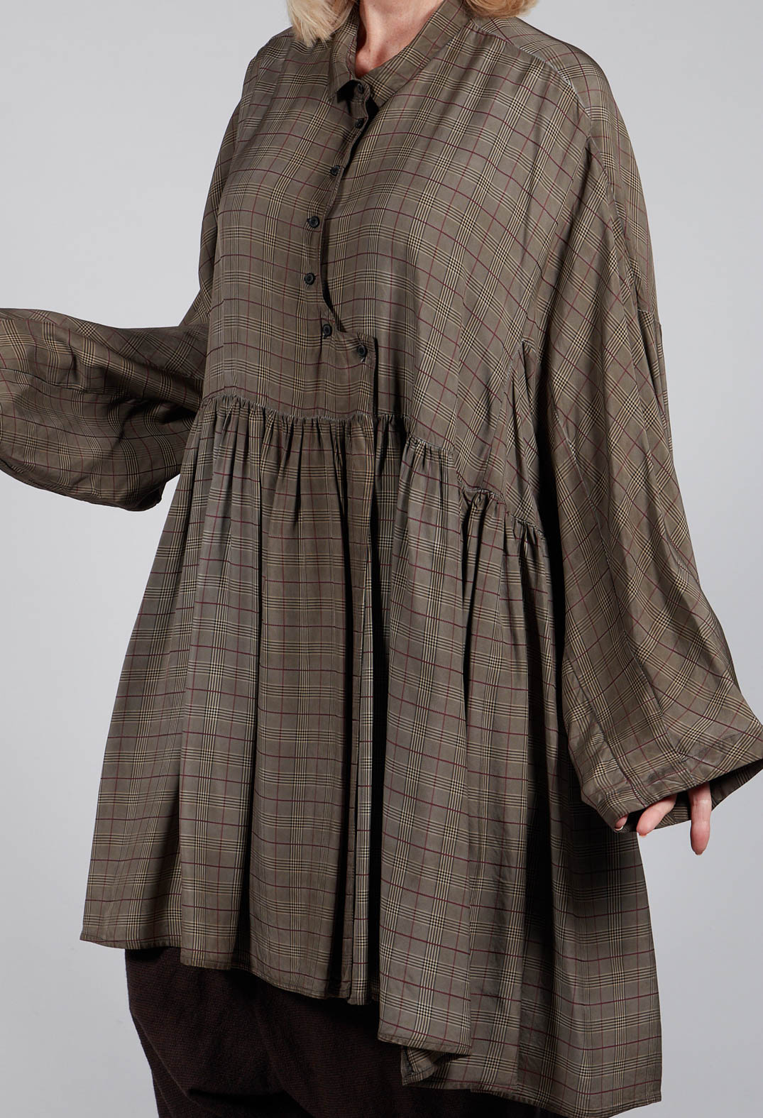 Peplum Shirt Dress in Latte Glencheck