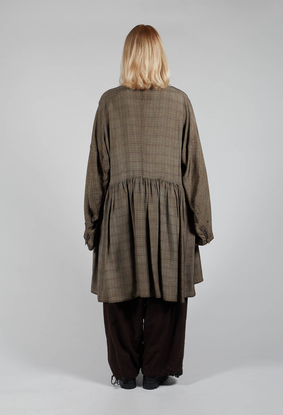 Peplum Shirt Dress in Latte Glencheck
