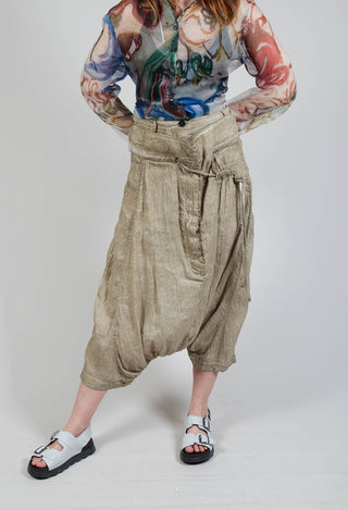 Layered Drop-Crotch Trousers in Straw Cloud
