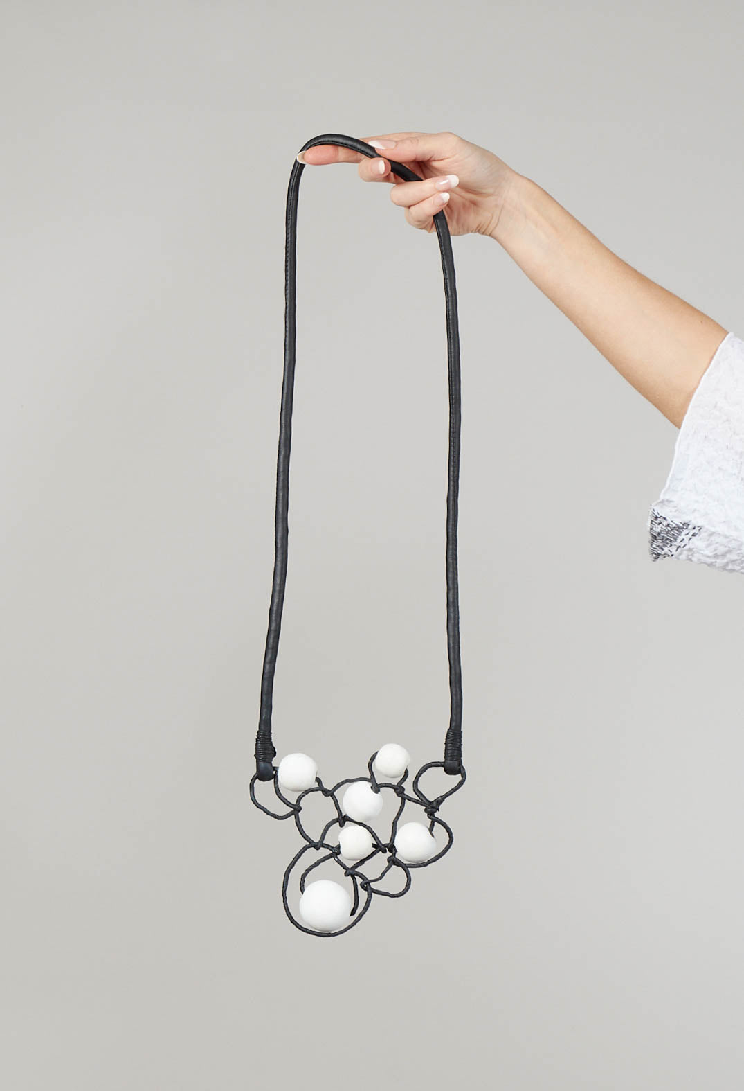 Leather Bead Necklace in Black and White