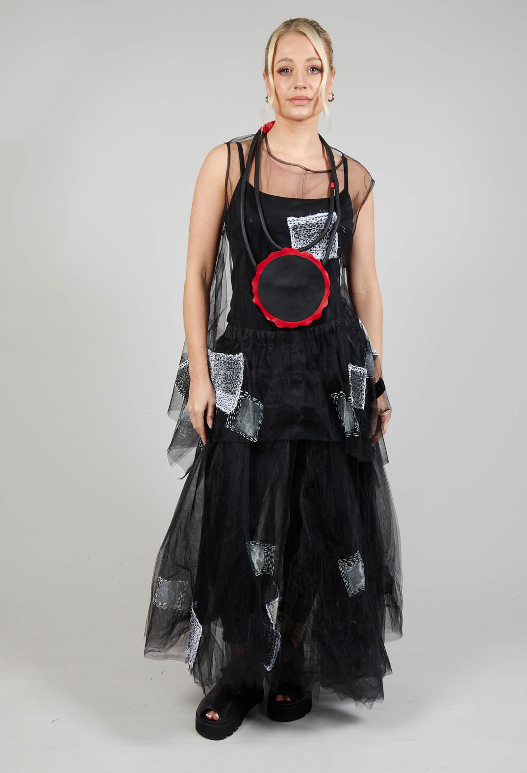 Leather Disc Necklace in Black and Red