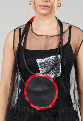 Leather Disc Necklace in Black and Red