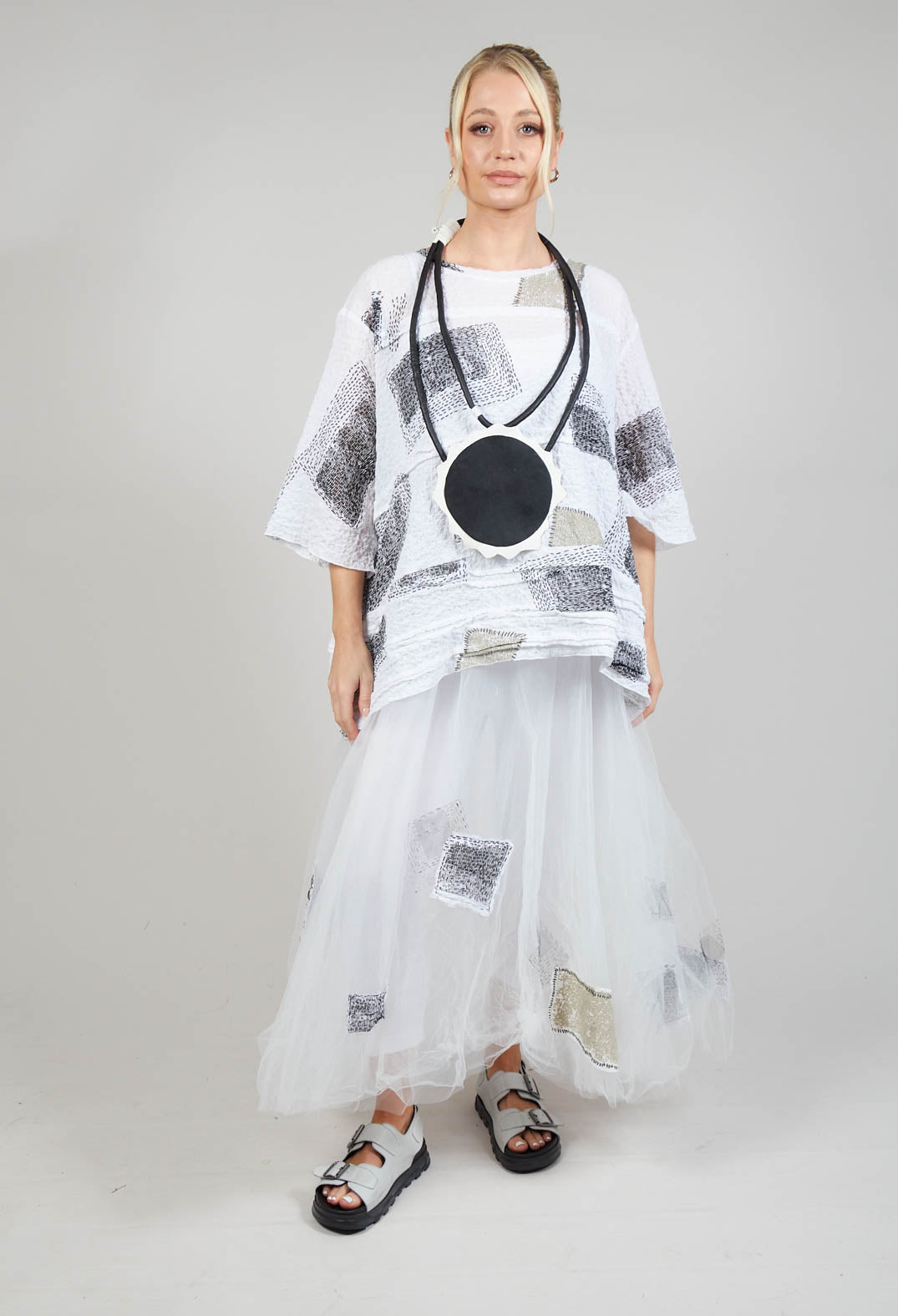 Leather Disc Necklace in Black and White