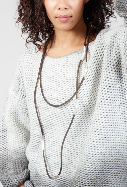 Leather Look Long Necklace in Brown