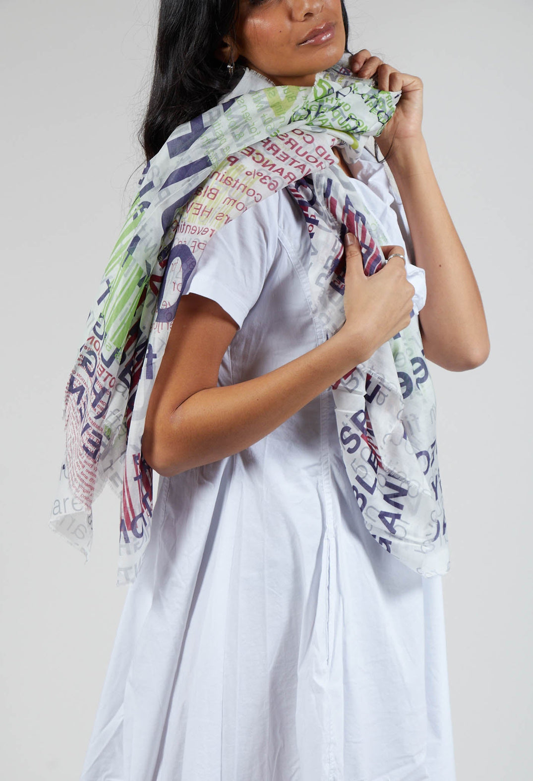 Lightweight Scarf with Letter Print in Multicolour
