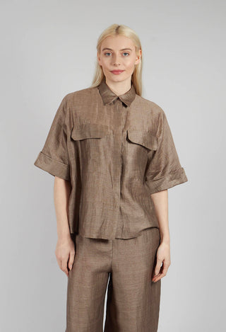 Linen Blend Shirt with Large Pockets in Marmotta