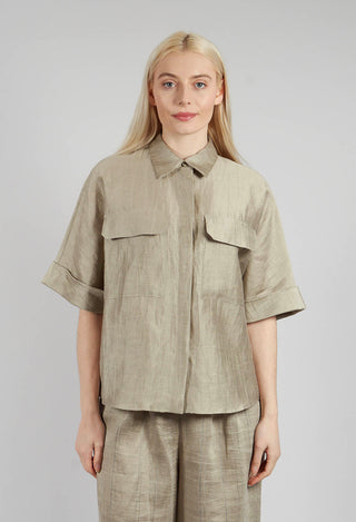 Linen Blend Shirt with Large Pockets in Naturale
