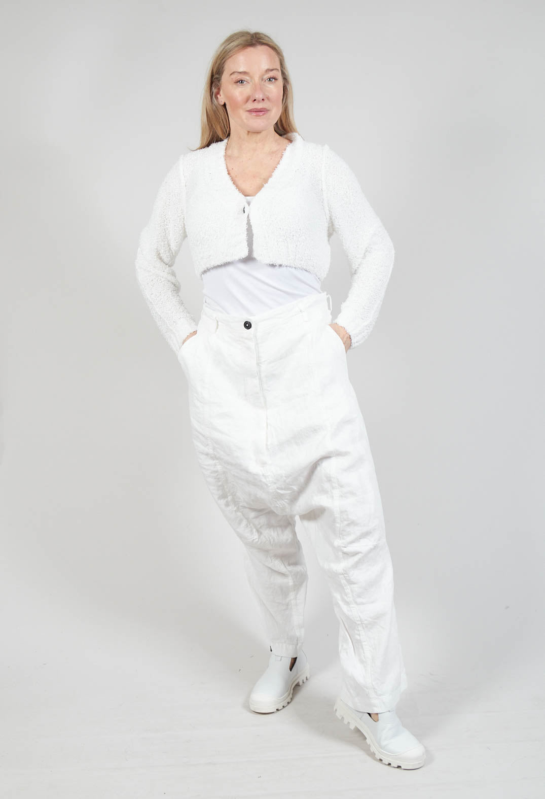 Linen Drop-Crotch Trousers in Callas