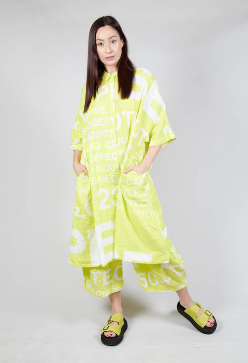 Linen Shirt Dress with Large Lettering in Sun Print
