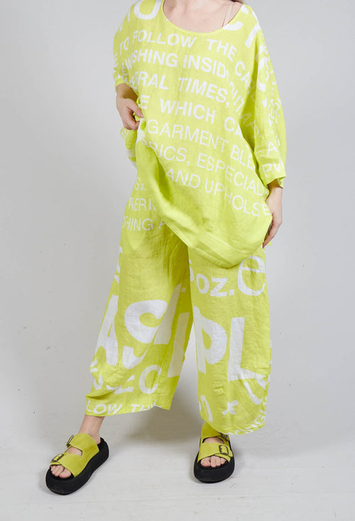 Linen Trousers with Large Lettering in Sun Print