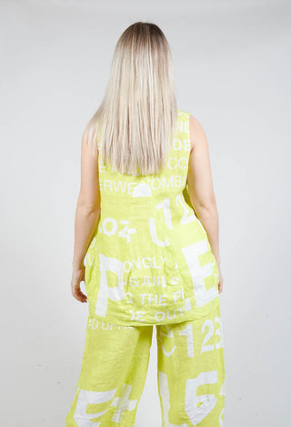 Linen Vest Top with Large Lettering in Sun Print