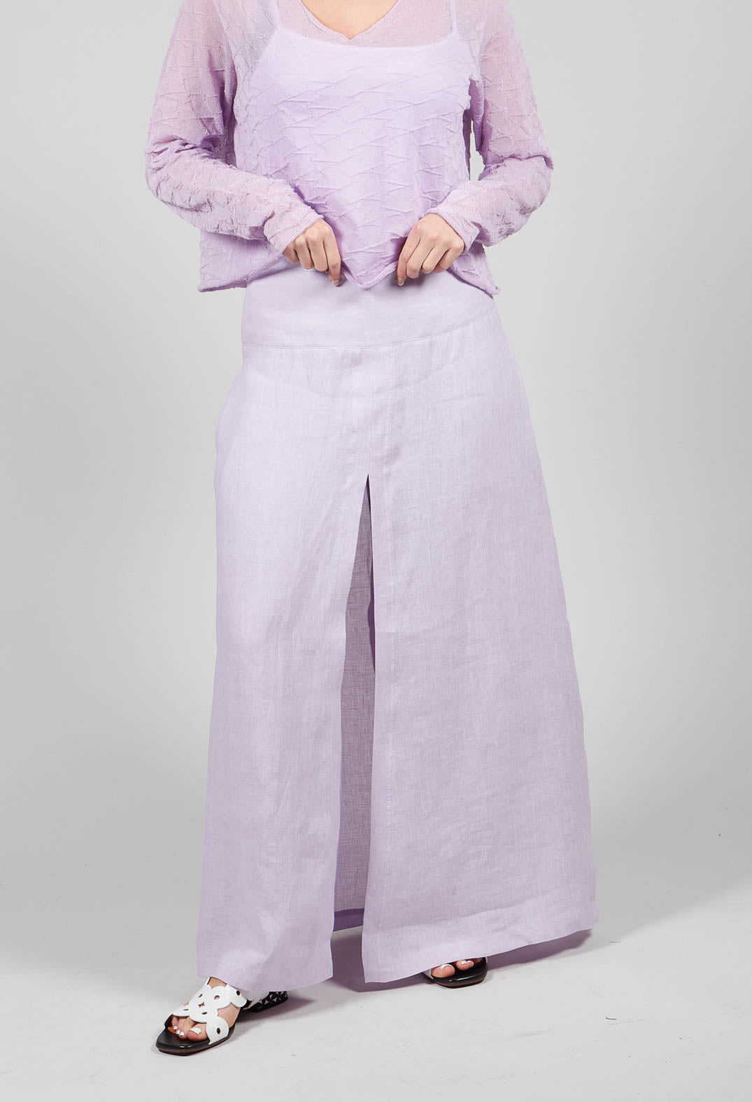 Linen Wide Leg Trousers in Lilac