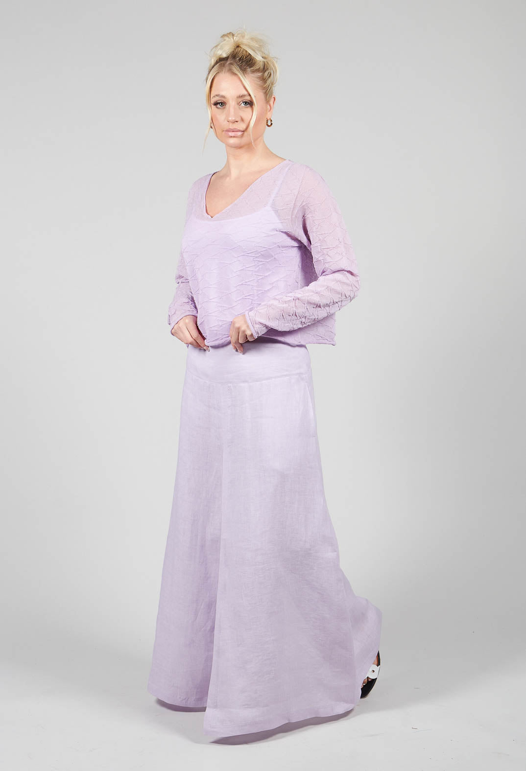 Linen Wide Leg Trousers in Lilac