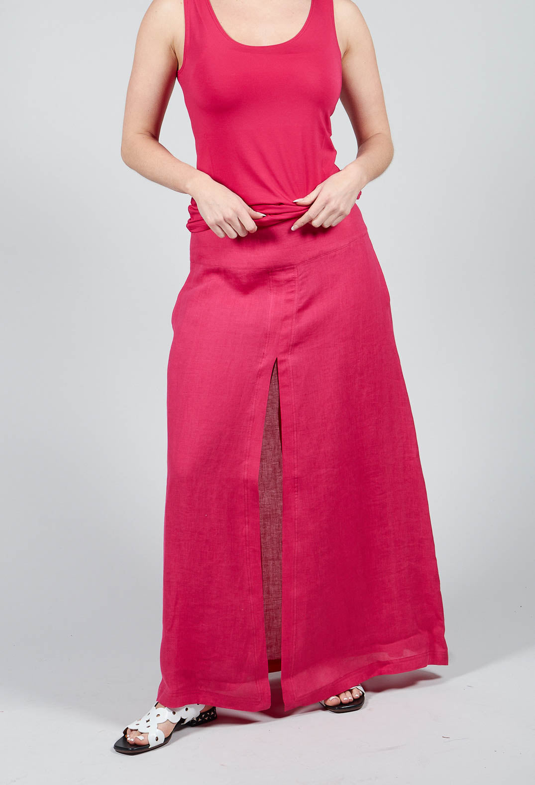 Linen Wide Leg Trousers in Raspberry