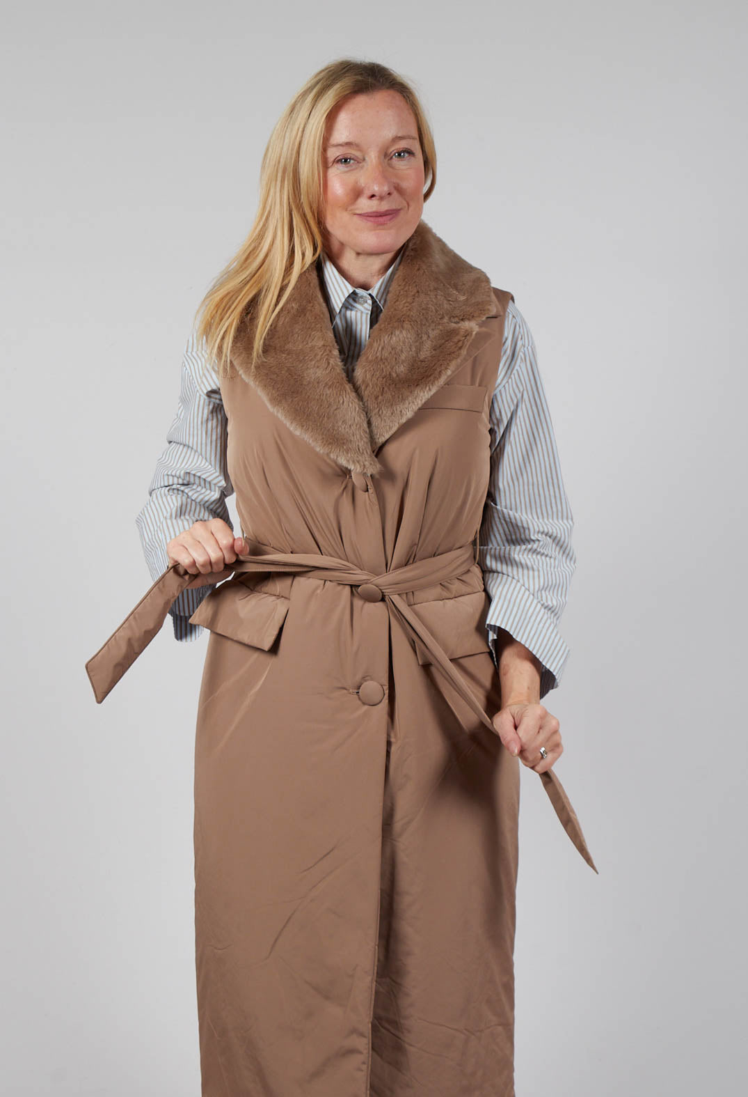 Long Belted Gilet in Amber – Olivia May