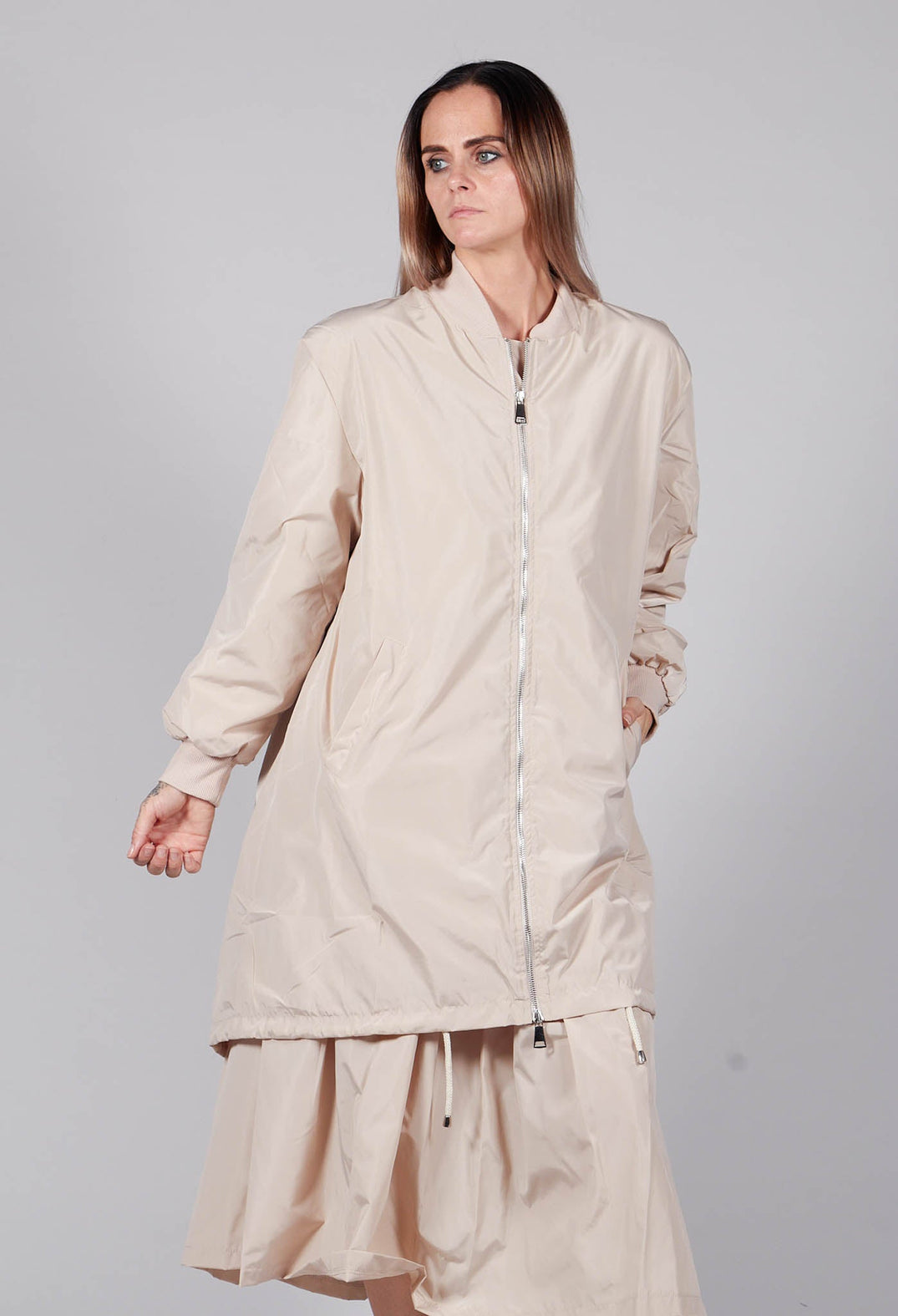 Long Bomber Jacket in Powder