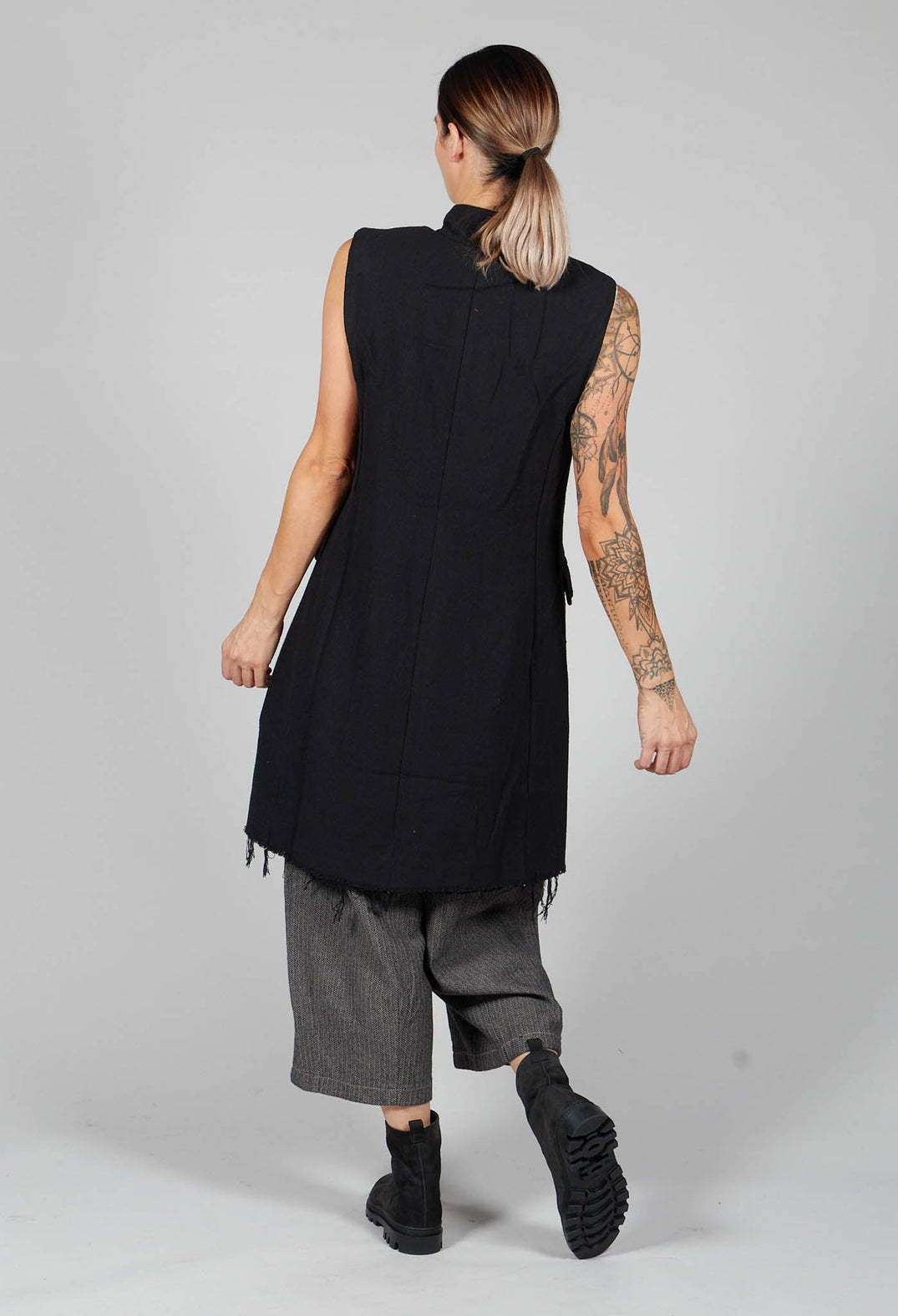 Long Button Up Vest in Black