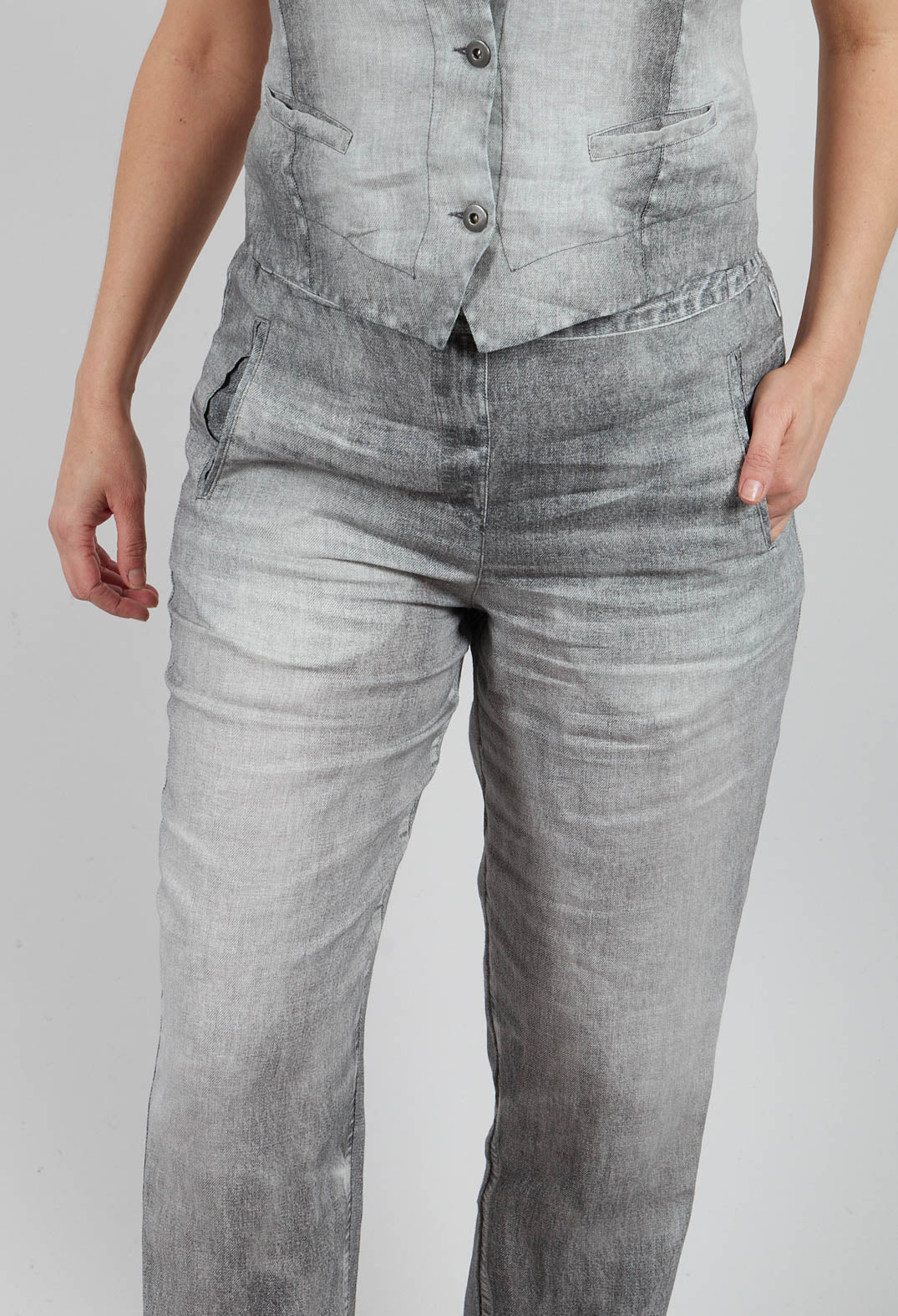 Long Geishan Pants in Grey Denim
