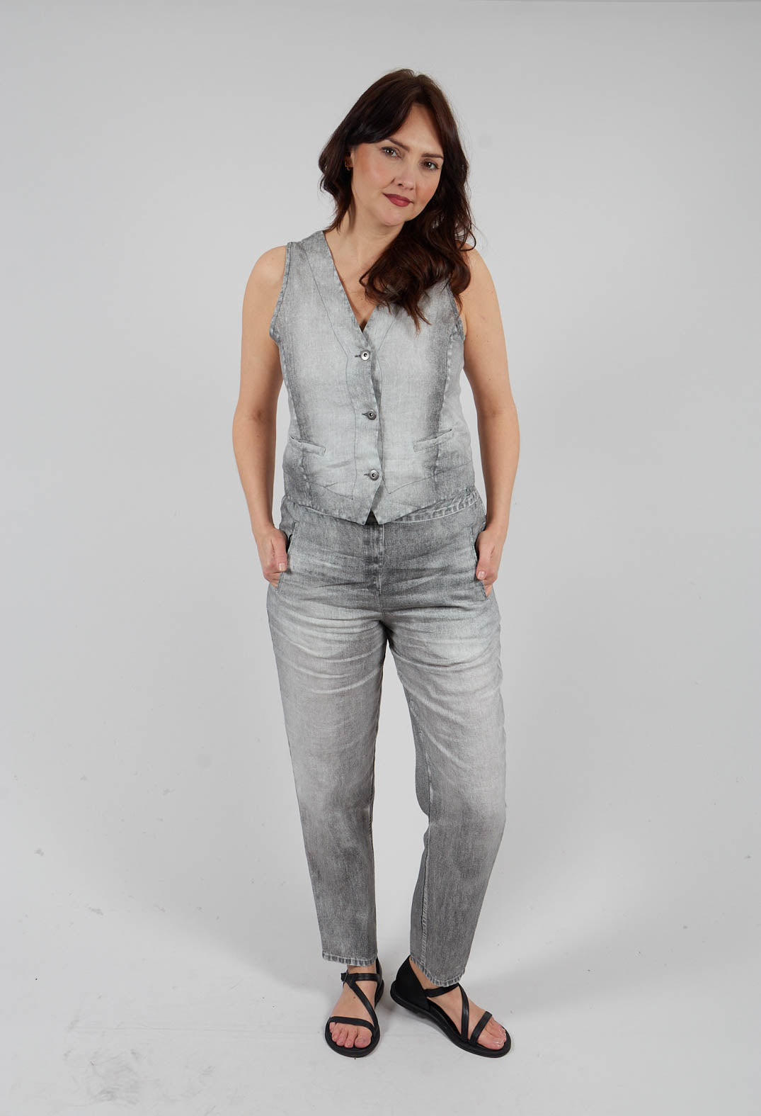 Long Geishan Pants in Grey Denim