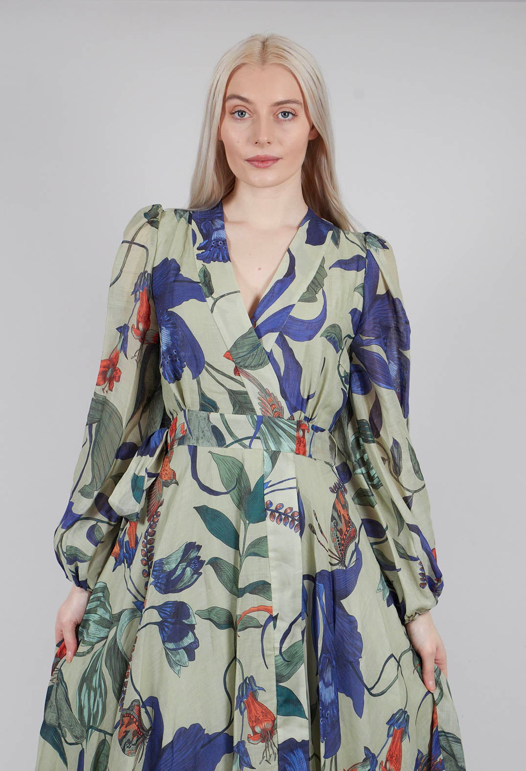 Long Ligea Dress in Verde Floreale