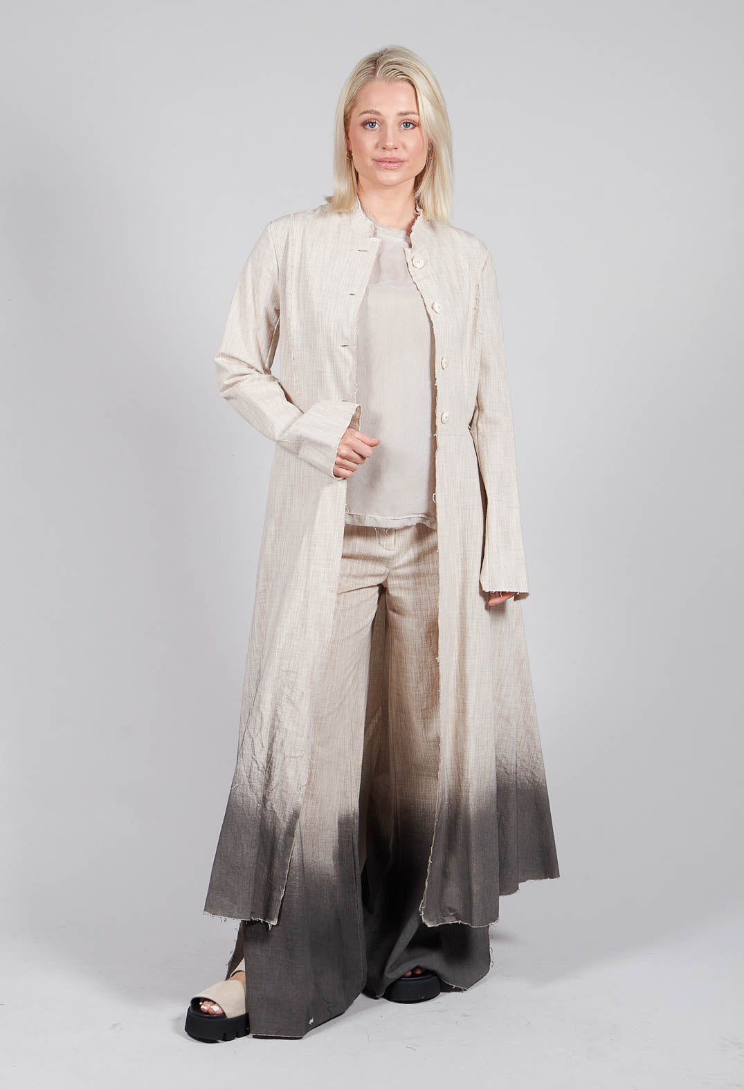 Long Ombre Coat in Cotone Degrade Sand