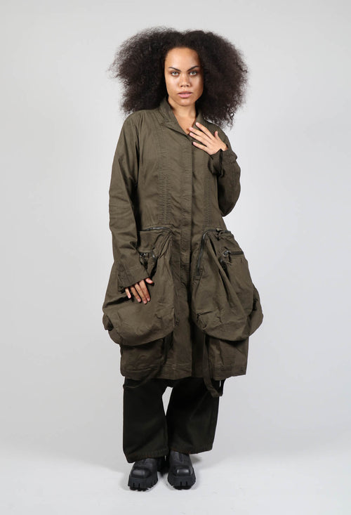 Long Overcoat with Statement Pockets in Khaki Cloud