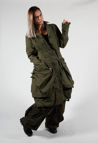 Long Overcoat with Statement Pockets in Olive Cloud