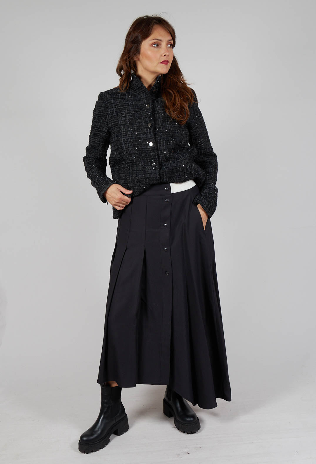 Sarah Pacini Long Pleated Skirt in Charcoal | Olivia May
