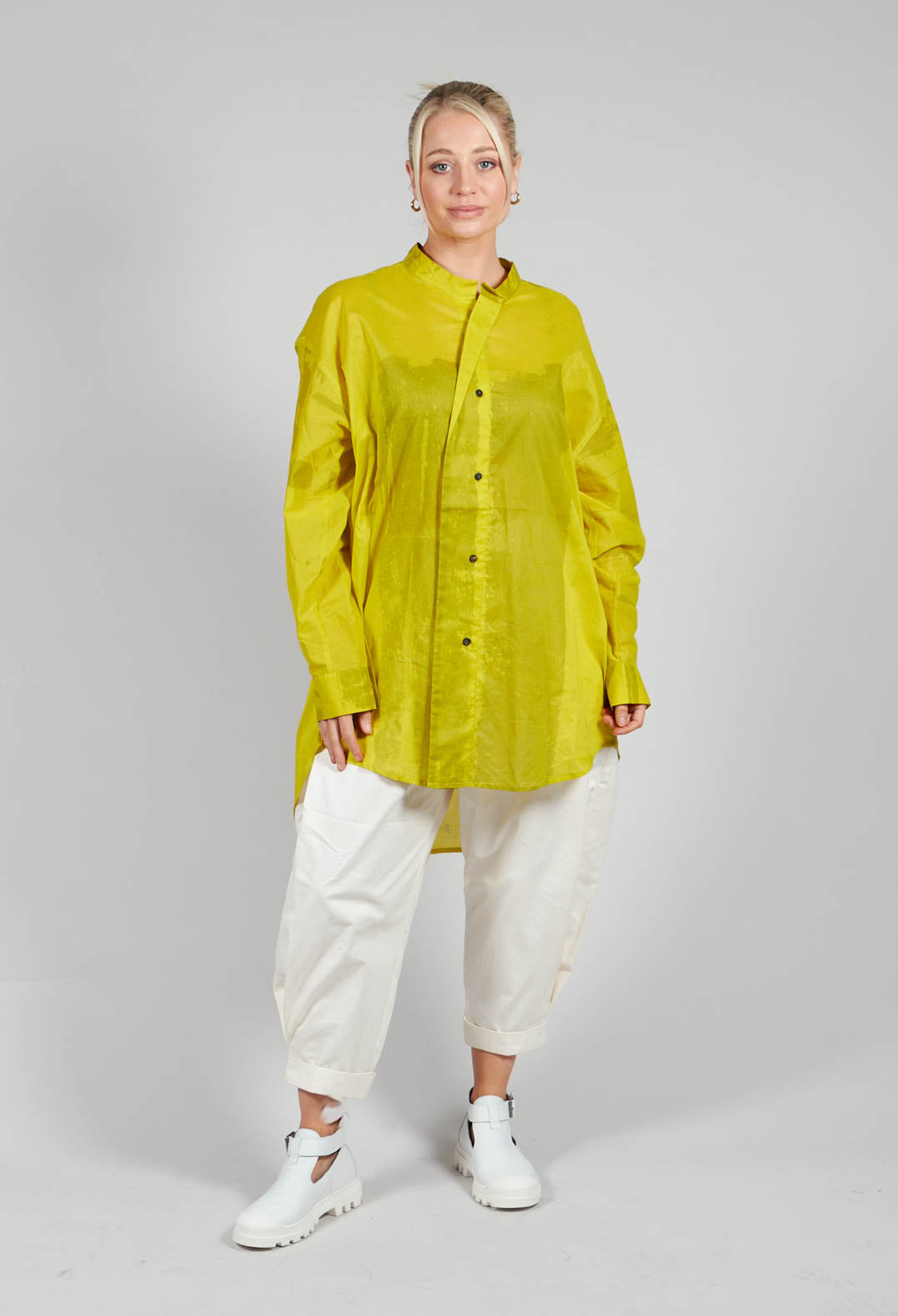 Long Shirt with Print in Mustard