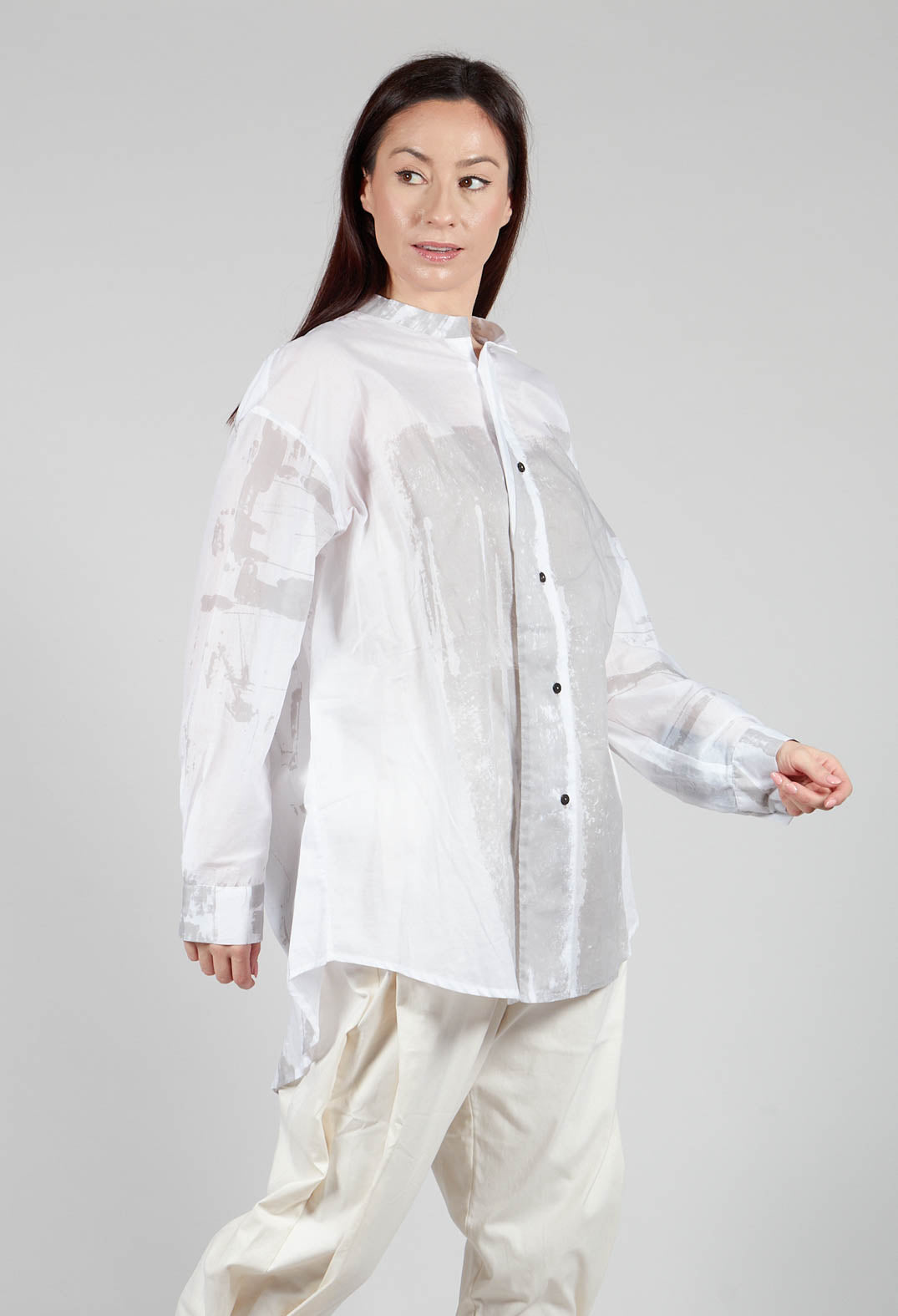 Long Shirt with Print in White
