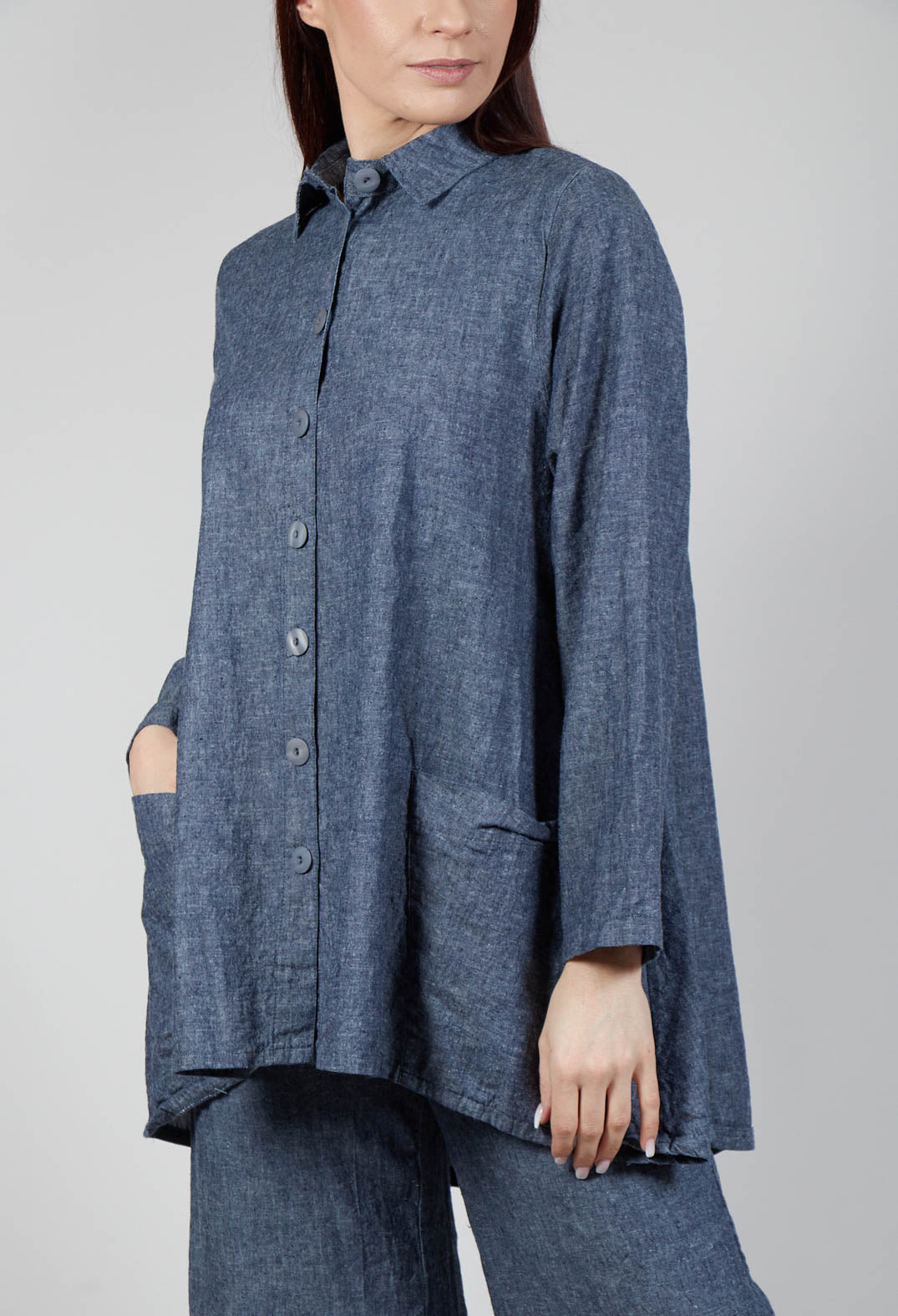 Long Sleeve Button Up Jacket in Blue Denim