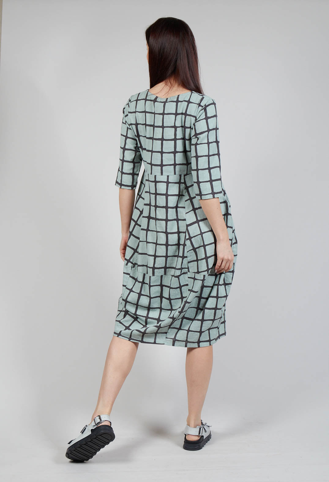 Long Sleeve Checkered Dress in Mineral