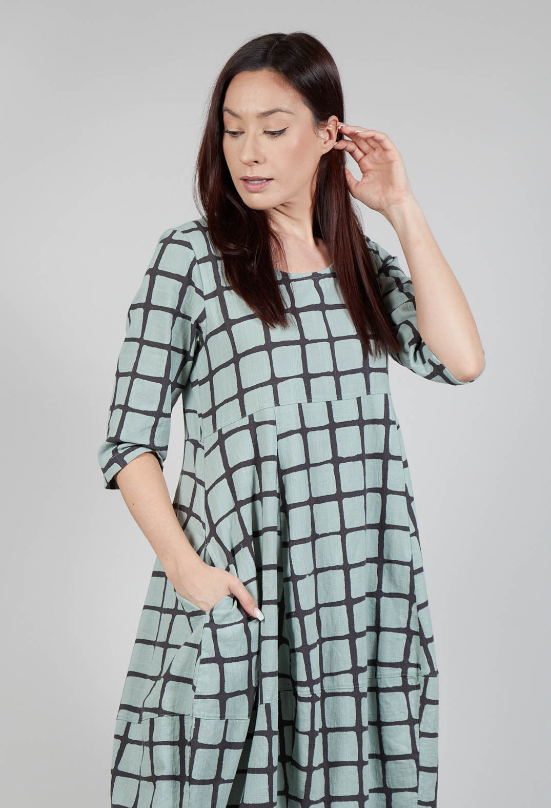 Long Sleeve Checkered Dress in Mineral